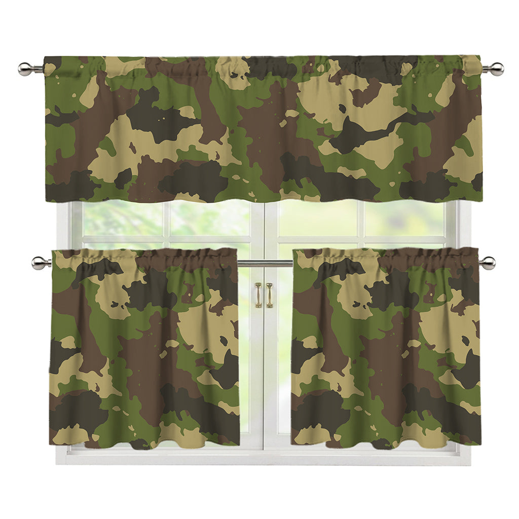 Classic Green Camouflage Print 3 Piece Kitchen Curtains