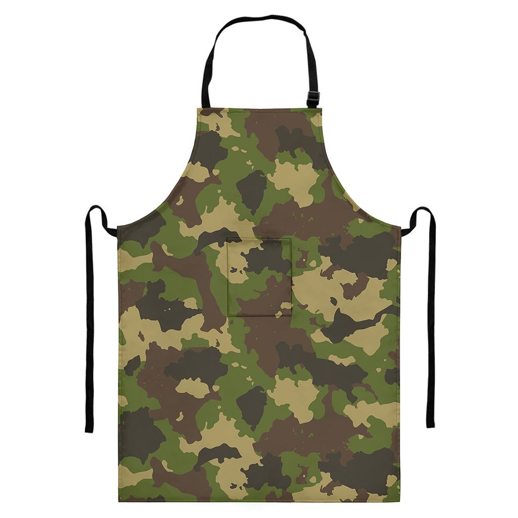 Classic Green Camouflage Print Bib Apron With Pocket