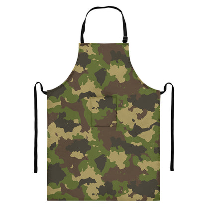 Classic Green Camouflage Print Bib Apron With Pocket