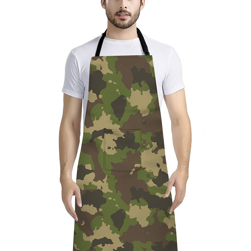 Classic Green Camouflage Print Bib Apron With Pocket