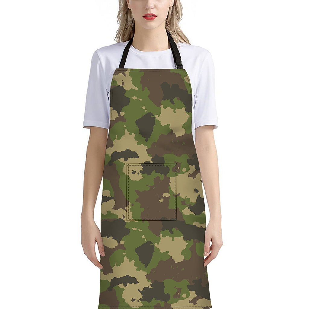 Classic Green Camouflage Print Bib Apron With Pocket
