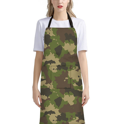 Classic Green Camouflage Print Bib Apron With Pocket