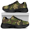 Classic Green Camouflage Print Black Chunky Shoes
