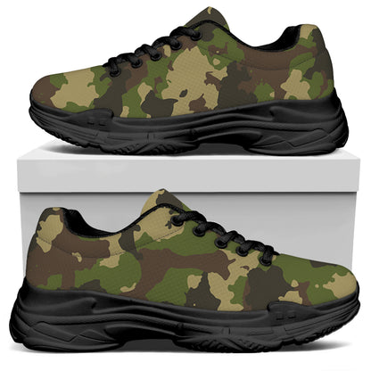 Classic Green Camouflage Print Black Chunky Shoes