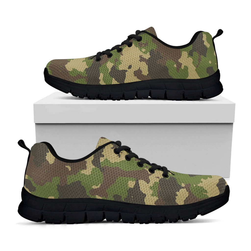 Classic Green Camouflage Print Black Running Shoes