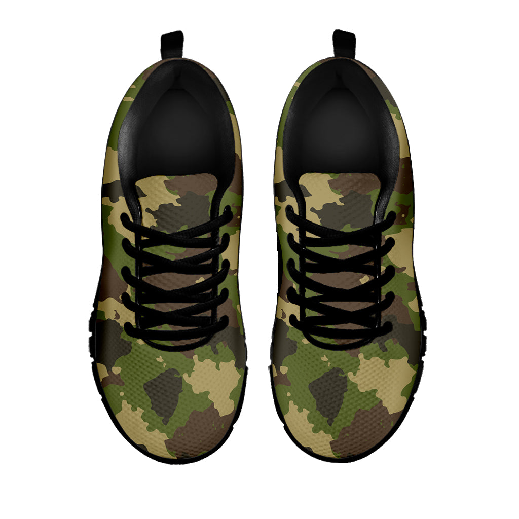 Classic Green Camouflage Print Black Running Shoes
