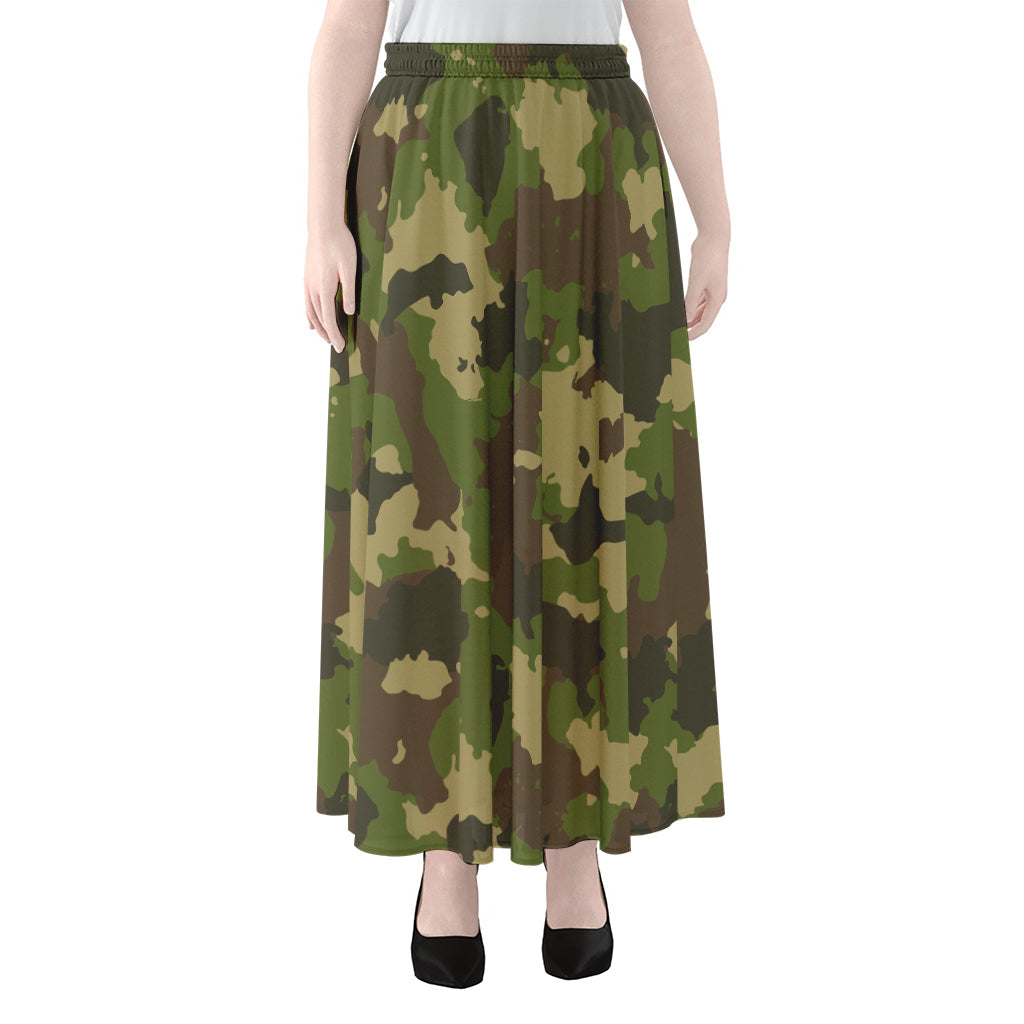 Classic Green Camouflage Print Chiffon Maxi Skirt