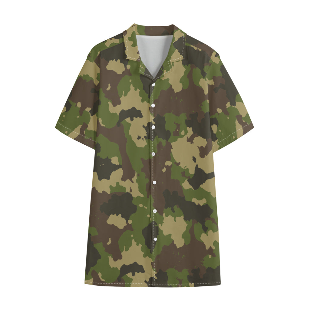 Classic Green Camouflage Print Cotton Hawaiian Shirt