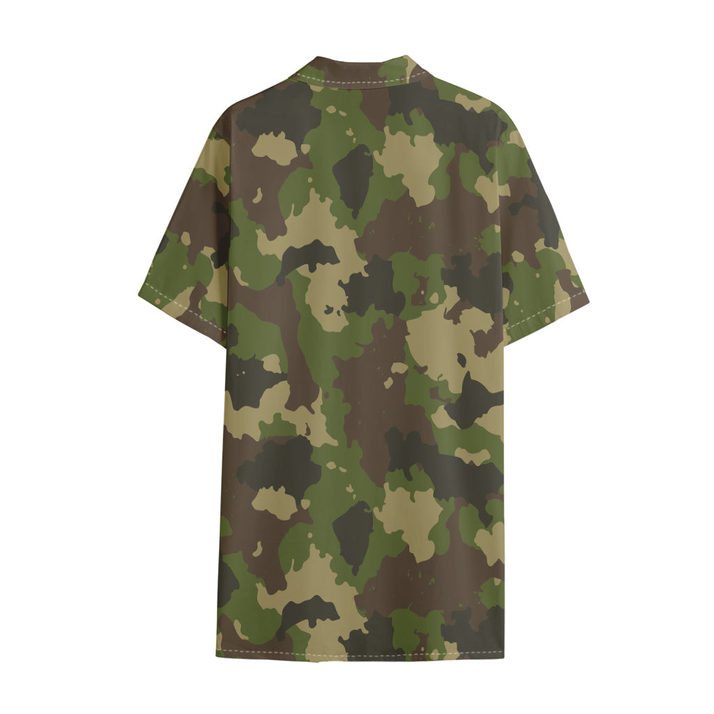 Classic Green Camouflage Print Cotton Hawaiian Shirt