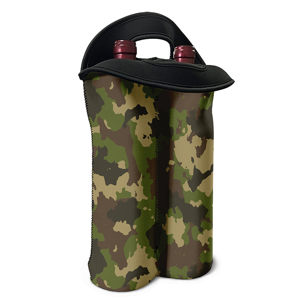 Classic Green Camouflage Print Double Neoprene Wine Tote