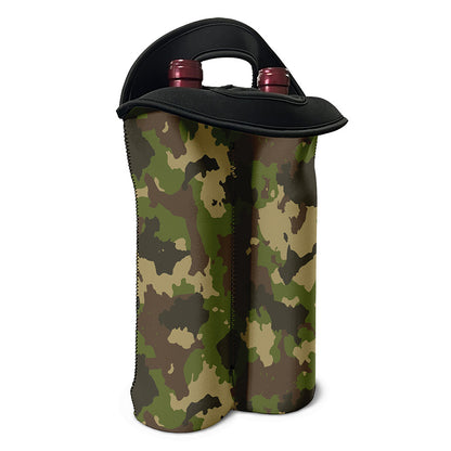 Classic Green Camouflage Print Double Neoprene Wine Tote