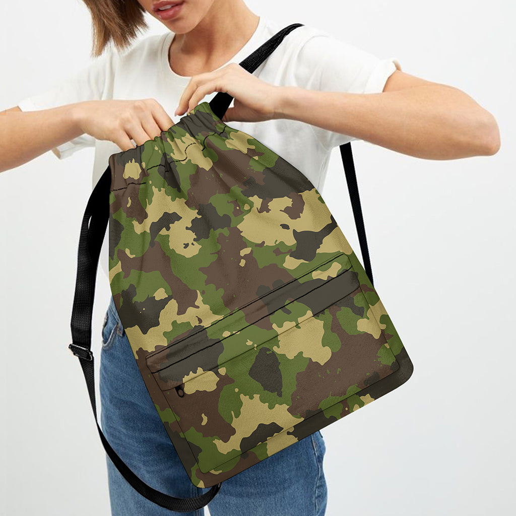 Classic Green Camouflage Print Drawstring Backpack