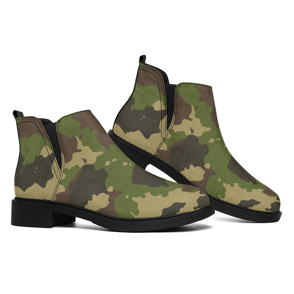 Classic Green Camouflage Print Flat Ankle Boots