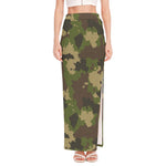 Classic Green Camouflage Print High Slit Maxi Skirt