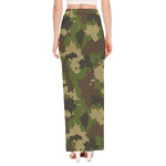 Classic Green Camouflage Print High Slit Maxi Skirt
