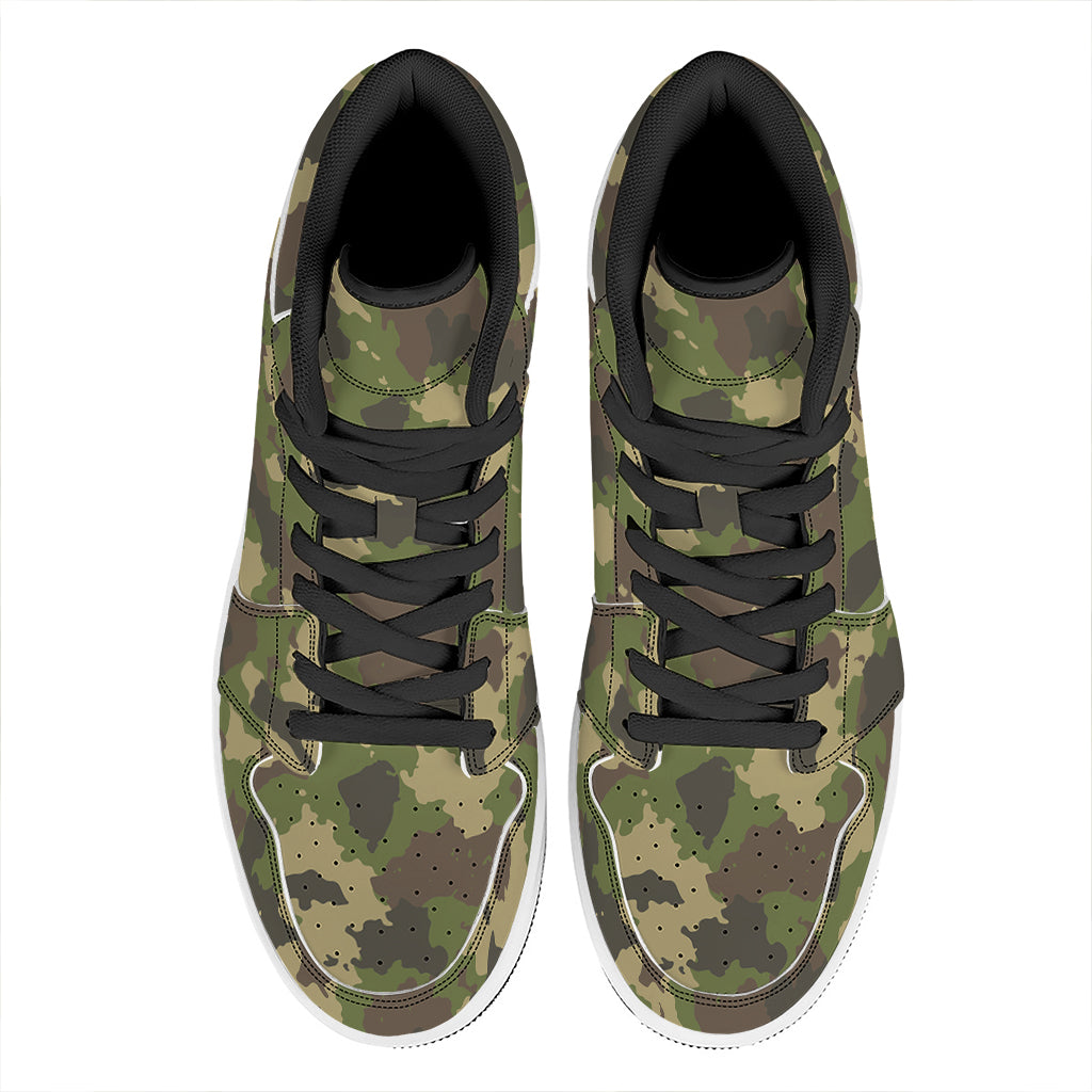 Classic Green Camouflage Print High Top Leather Sneakers