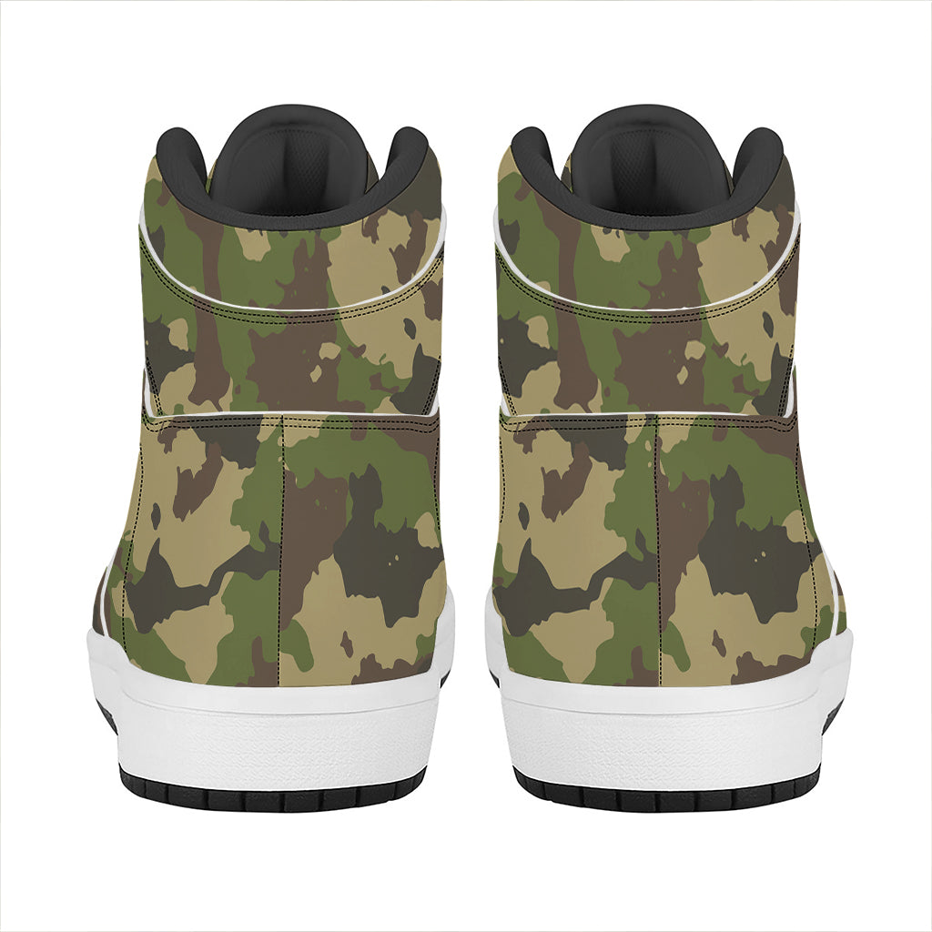 Classic Green Camouflage Print High Top Leather Sneakers