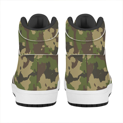Classic Green Camouflage Print High Top Leather Sneakers
