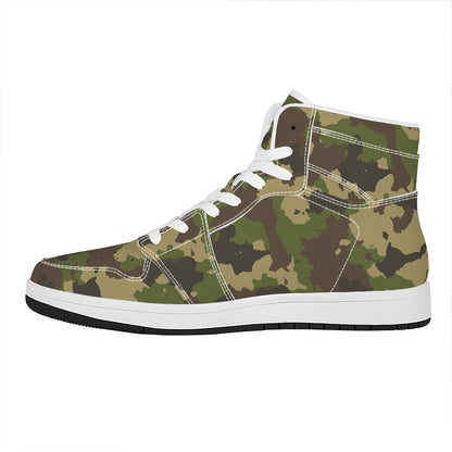 Classic Green Camouflage Print High Top Leather Sneakers