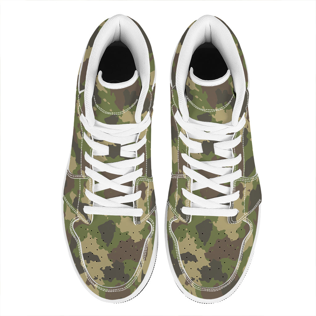Classic Green Camouflage Print High Top Leather Sneakers