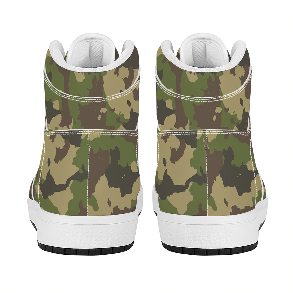 Classic Green Camouflage Print High Top Leather Sneakers