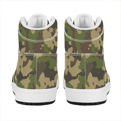 Classic Green Camouflage Print High Top Leather Sneakers