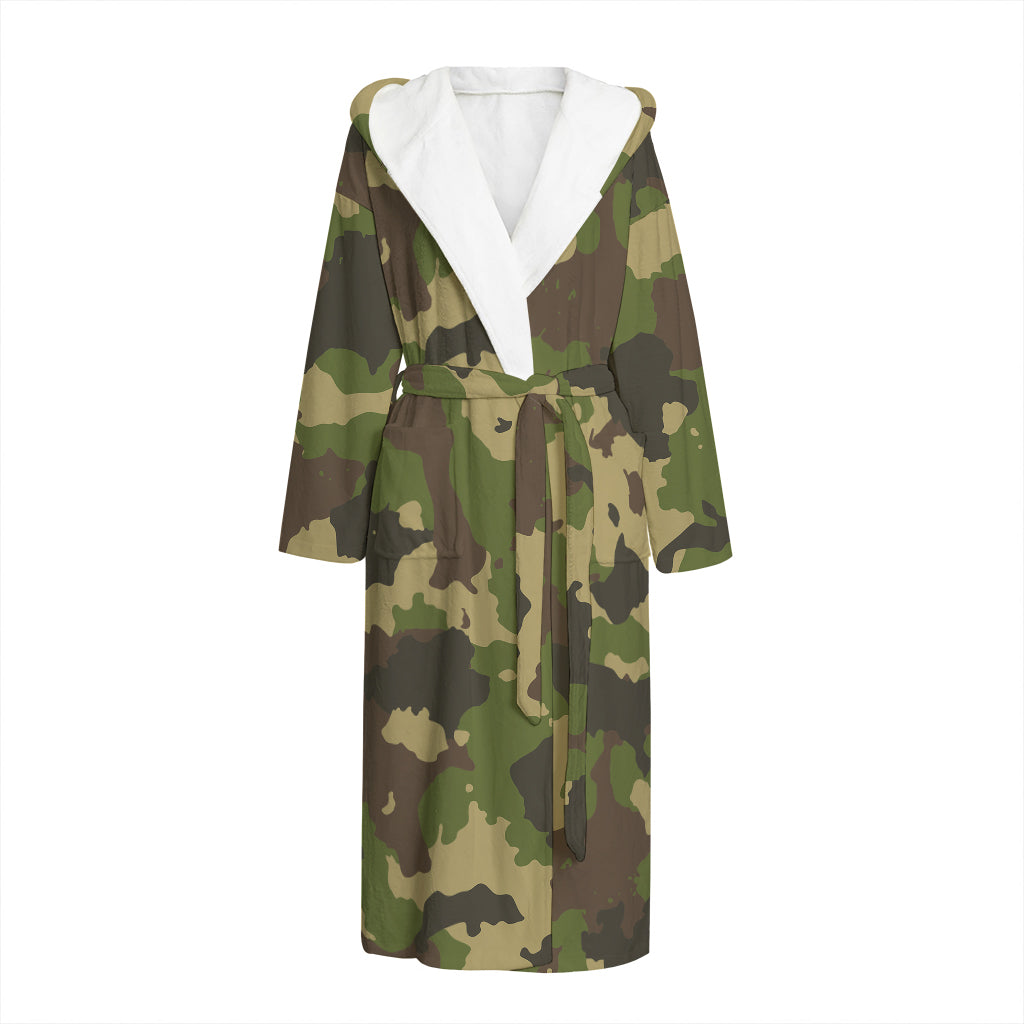 Classic Green Camouflage Print Hooded Bathrobe