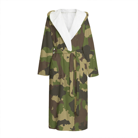 Classic Green Camouflage Print Hooded Bathrobe