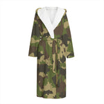 Classic Green Camouflage Print Hooded Bathrobe
