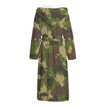 Classic Green Camouflage Print Hooded Bathrobe