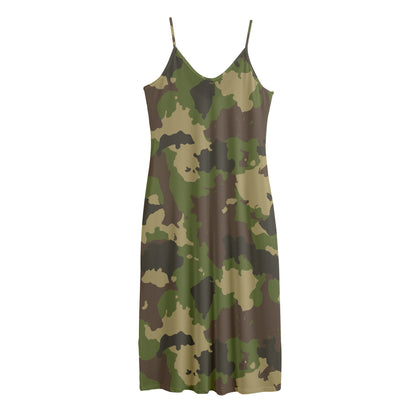 Classic Green Camouflage Print Jersey Midi Cami Dress