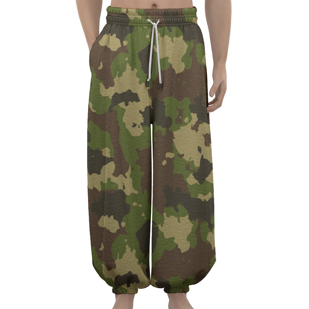 Classic Green Camouflage Print Lantern Pants