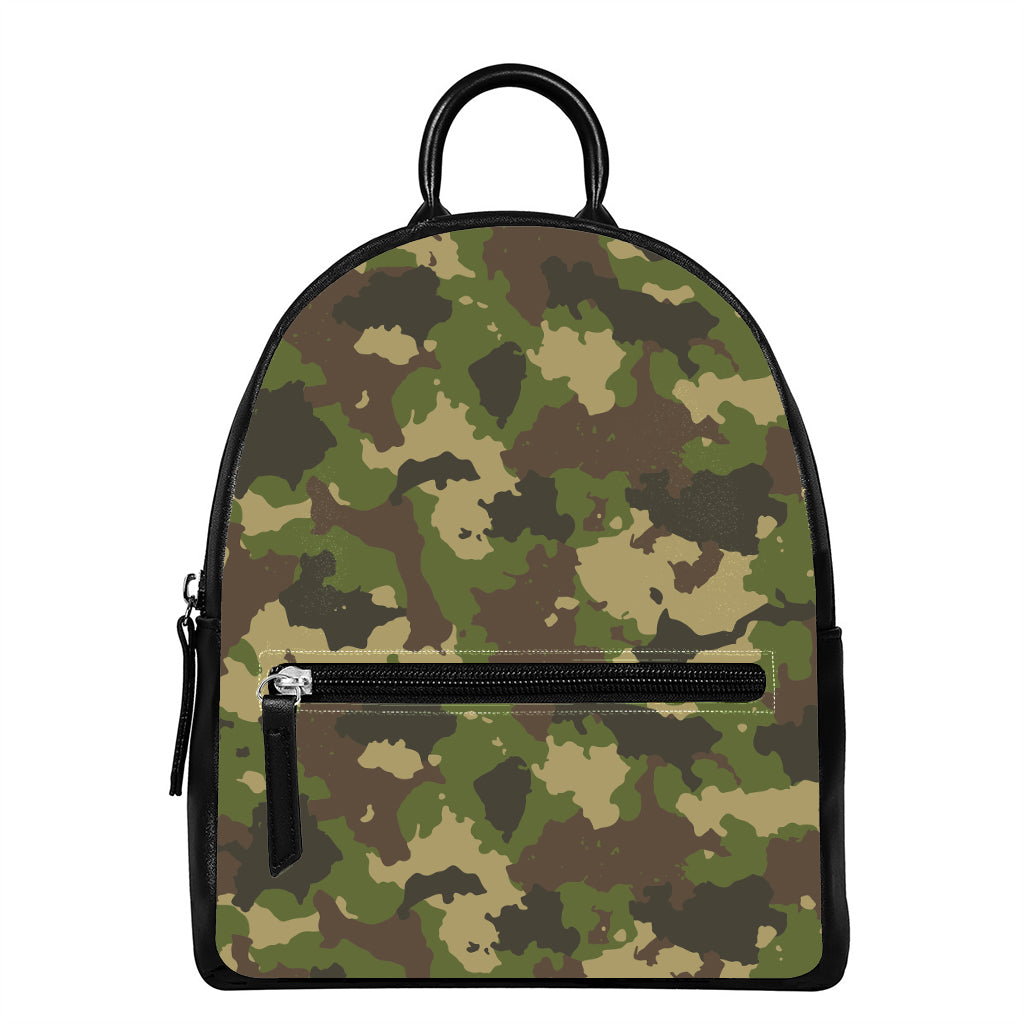 Classic Green Camouflage Print Leather Backpack