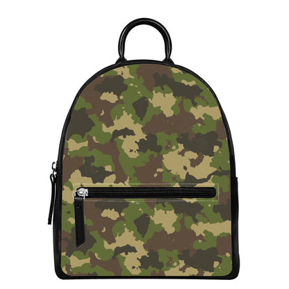 Classic Green Camouflage Print Leather Backpack