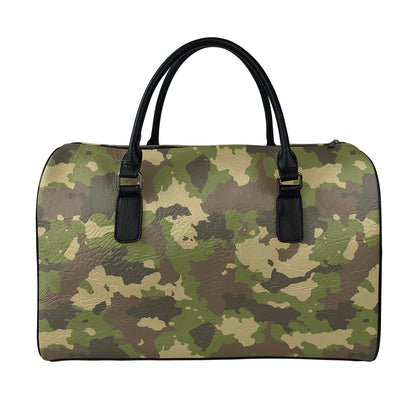 Classic Green Camouflage Print Leather Duffle Bag