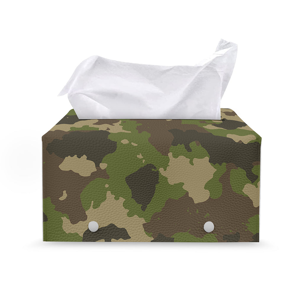 Classic Green Camouflage Print Leather Tissue Box Cover