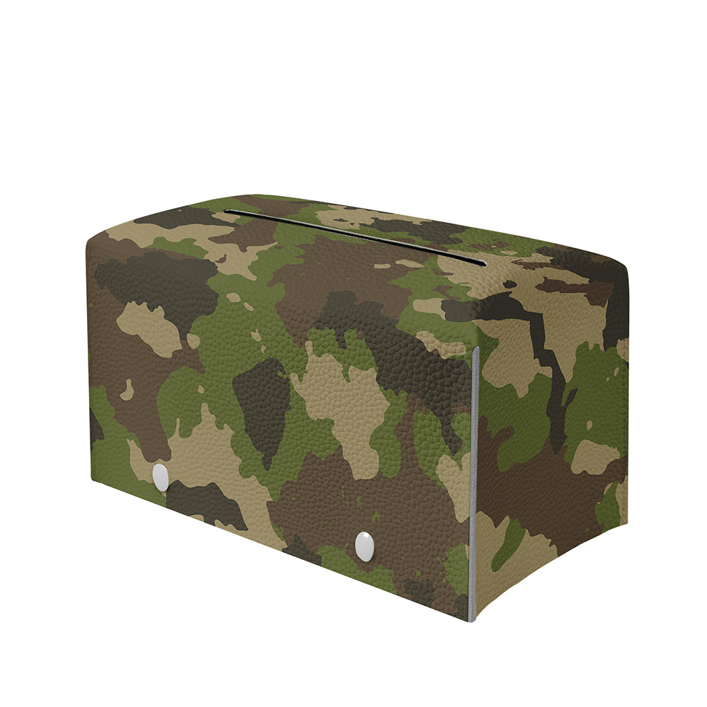 Classic Green Camouflage Print Leather Tissue Box Cover