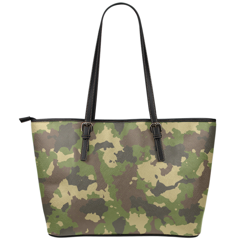 Classic Green Camouflage Print Leather Tote Bag