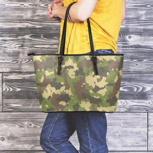 Classic Green Camouflage Print Leather Tote Bag