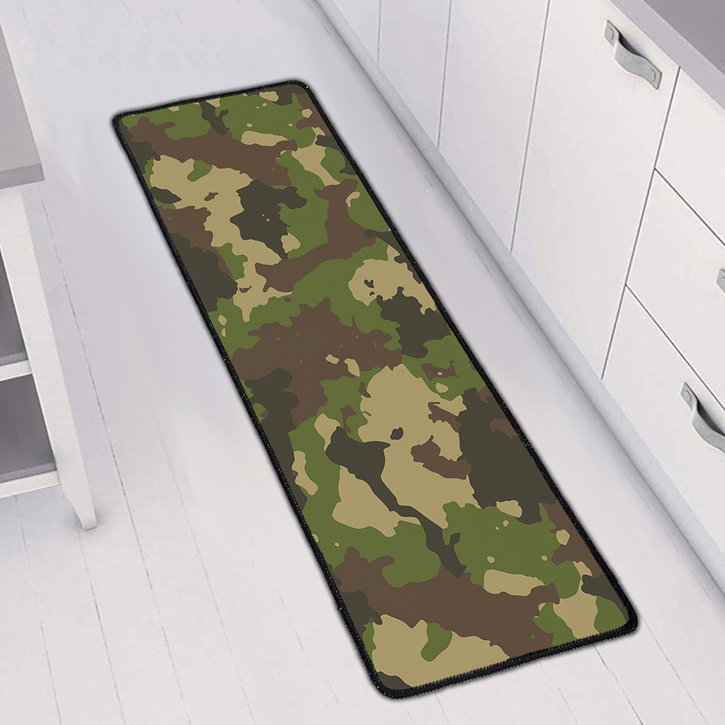 Classic Green Camouflage Print Long Kitchen Mat