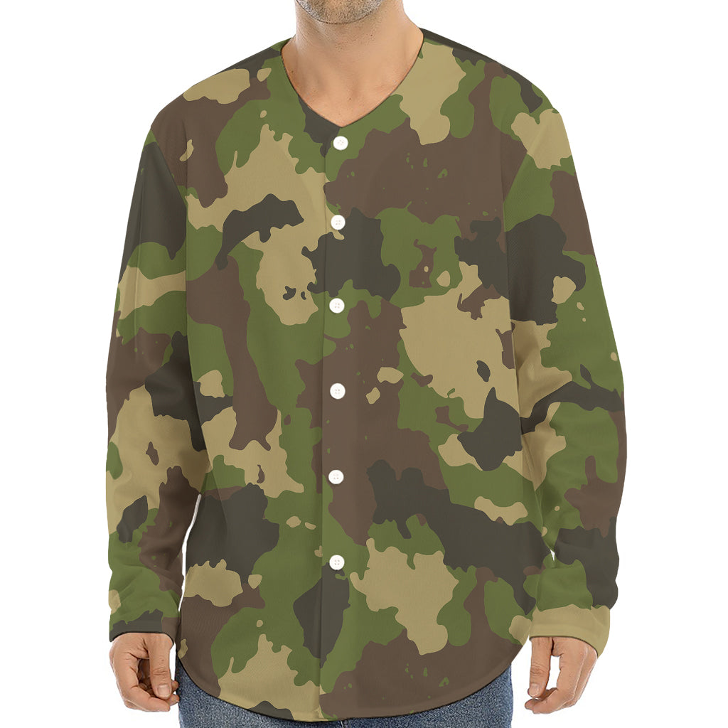 Classic Green Camouflage Print Long Sleeve Baseball Jersey