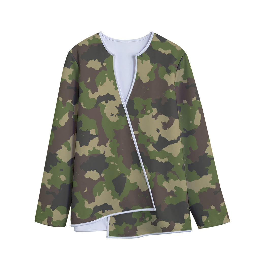 Classic Green Camouflage Print Long Sleeve Short Coat
