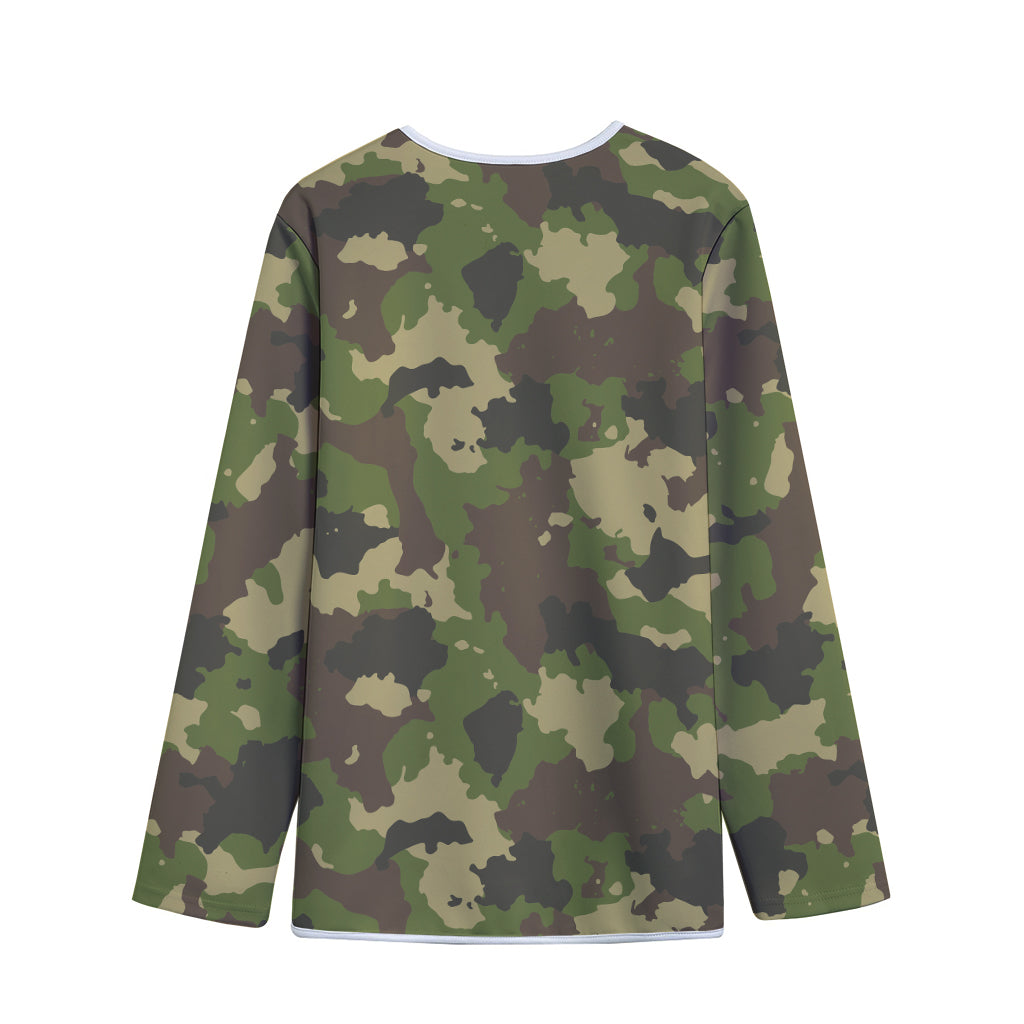 Classic Green Camouflage Print Long Sleeve Short Coat