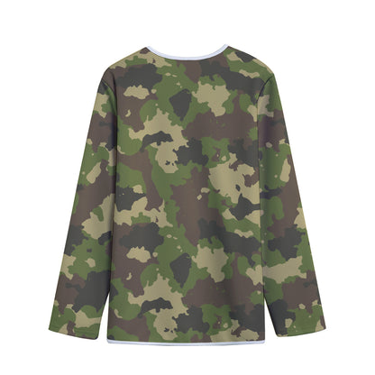 Classic Green Camouflage Print Long Sleeve Short Coat