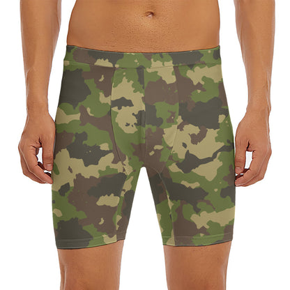 Classic Green Camouflage Print Men's Long Boxer Briefs