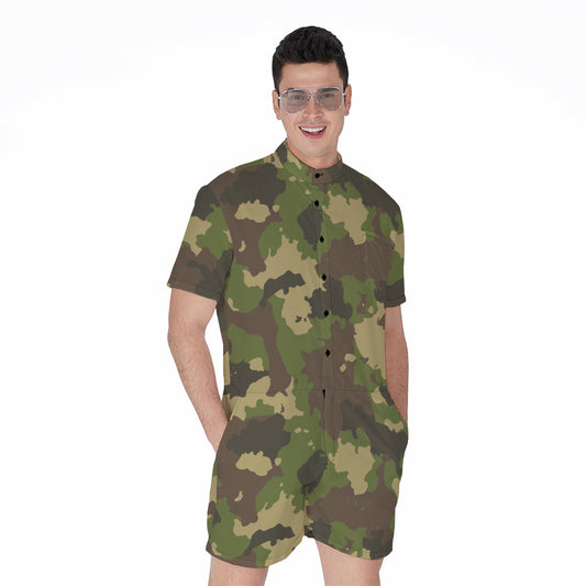 Classic Green Camouflage Print Men's Rompers