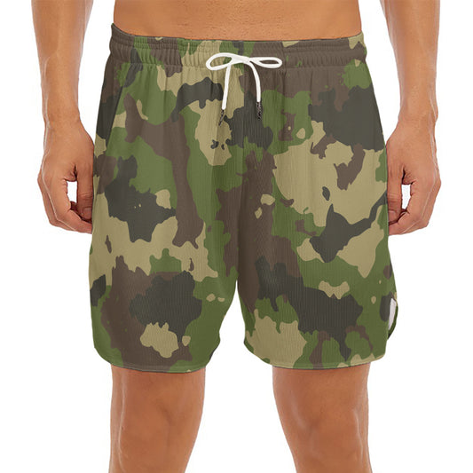 Classic Green Camouflage Print Men's Split Running Shorts