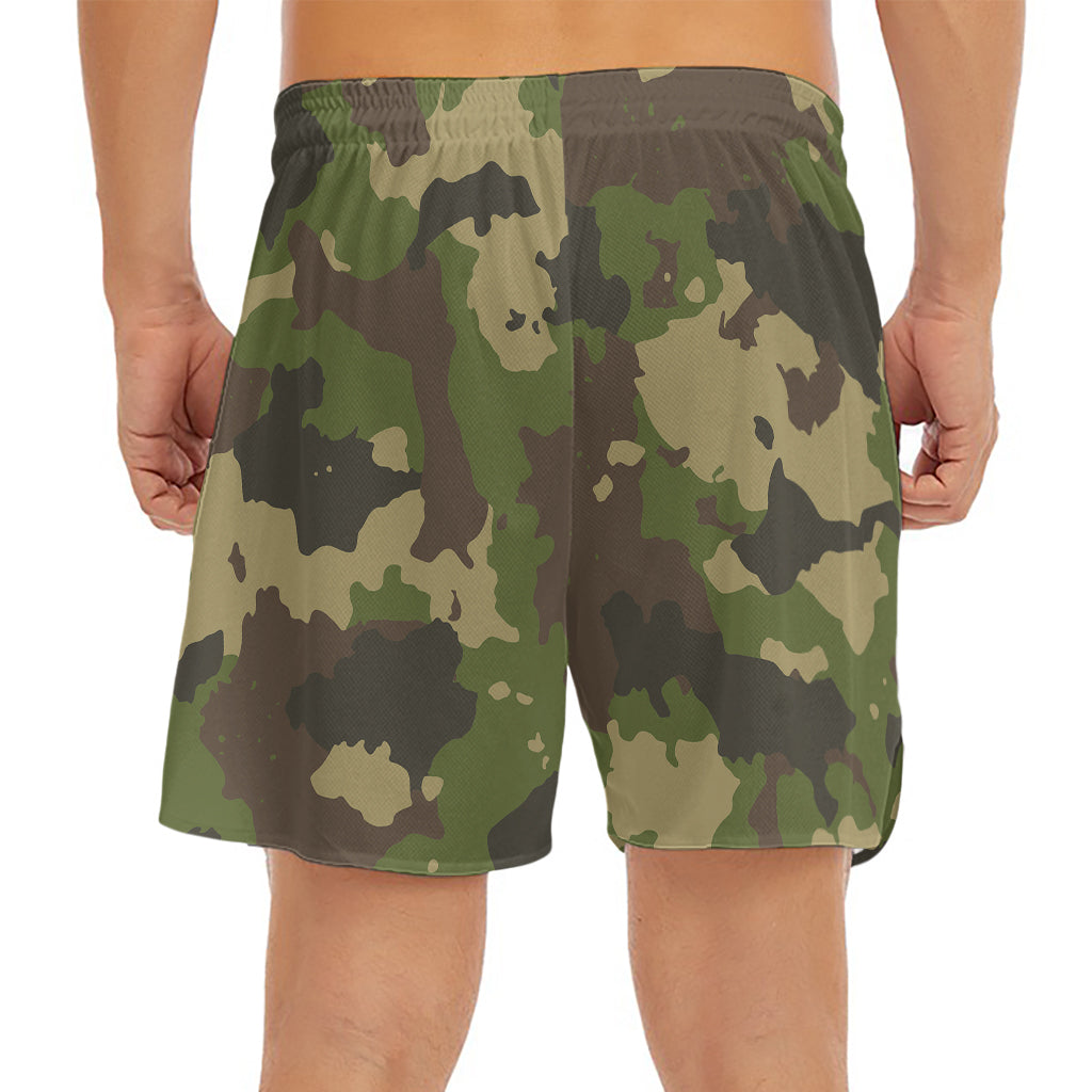 Classic Green Camouflage Print Men's Split Running Shorts