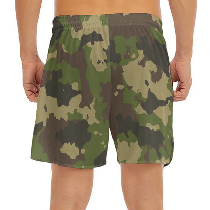 Classic Green Camouflage Print Men's Split Running Shorts