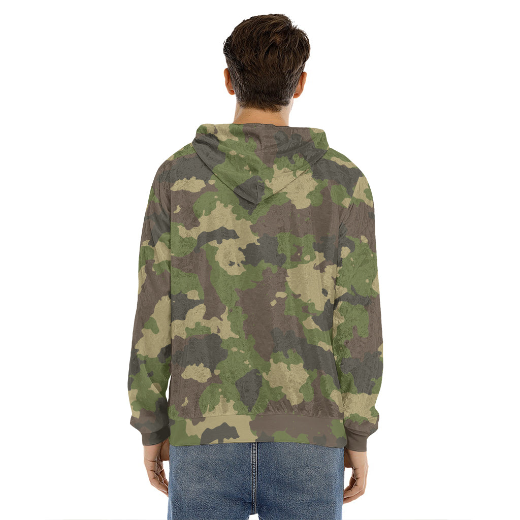 Classic Green Camouflage Print Men's Velvet Pullover Hoodie